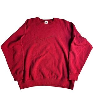 Vintage 90's Nike Embroidered Center Swoosh Red Crewneck Sweatshirt USA Large